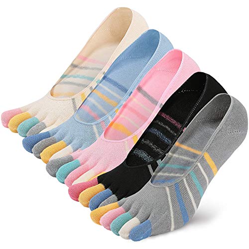 Chaussettes Orteils Femme Chaussettes à 5 doigts en Coton Protège-pieds Invisibles Socquettes Coupe Basse Hommes,36-41,Coloré-5 Paires Cover