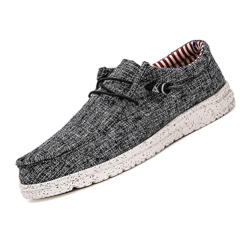 Men's Lace Up Canvas Flats Loafers,Casual Slip-on Boat Shoes Comfortable Light-Weight Walking Driving Cloth Shoes Breathable Canvas Shoes for Travel Dress