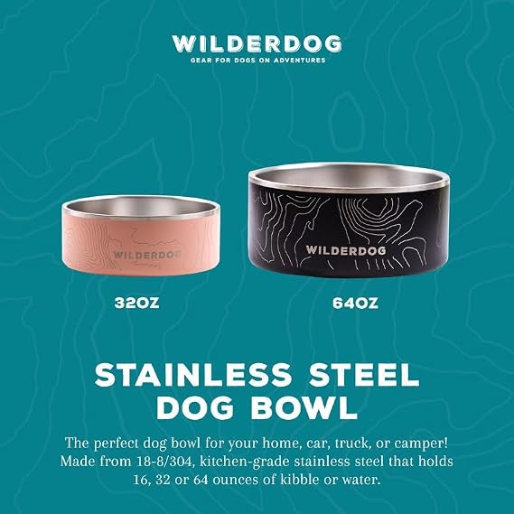 Wilderdog Slow Feeder & Stainless Steel Dog Bowl Set Pink 64 oz BPA-Free Kitchen-Grade Steel with Non-Slip Base Feeder Promotes Healthy Digestion Fits 7+ Bowls Dishwasher Safe