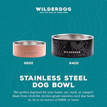 Wilderdog Slow Feeder & Stainless Steel Dog Bowl Set Pink 64 oz BPA-Free Kitchen-Grade Steel with Non-Slip Base Feeder Promotes Healthy Digestion Fits 7+ Bowls Dishwasher Safe