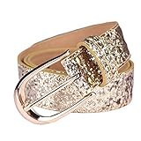 AMI VEIL Sequin Studded Women Leather Belts for Jeans Gold Buckle