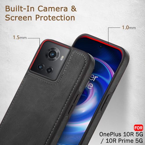 Image of TheGiftKart Genuine Leather Finish Back Cover Case for OnePlus 10R 5G / 10R Prime 5G | Shockproof Design | Raised Edges for Camera & Screen Protection | Stunning Minimalist Design Back Cover (Black)