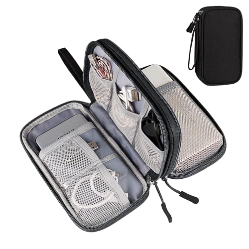 XEOOCE Electronics Accessories Organiser Bag – Black Double Layer Travel Cable Storage Case with Waterproof Zipper, Gadget Pouch for Cables, Chargers, Power Bank, SD Cards & Small Tech Essentials