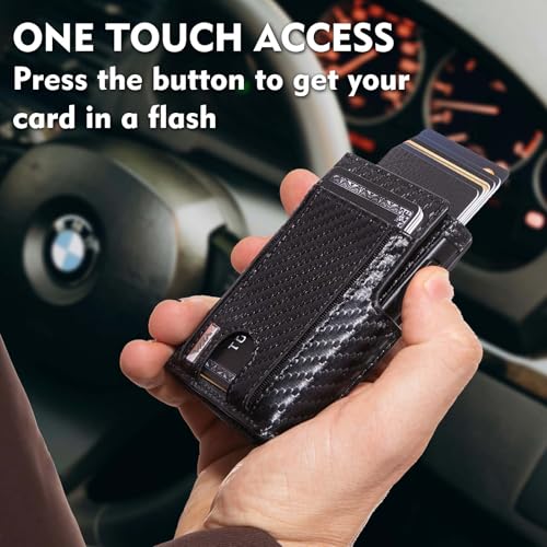 WXM Wallet for Men Pop Up Card Holder ID Window RFID Slim Wallet with Money Clip for 10-15 Cards Stretchable Credit Card Slot Magnetic Closure Compact Metal with Gift Box(Carbon Black)3