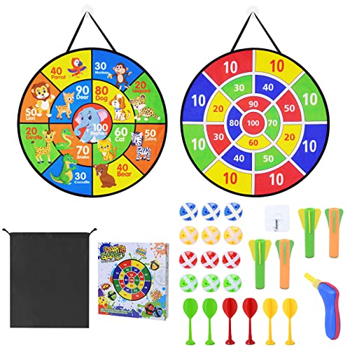 Vicloon Diana Jeu de fléchettes double face pour enfants 66 cm avec 12 boules adhésives, 1 pistolet à air, 4 flèches, 6 fléchettes, 1 crochet, 1 sac