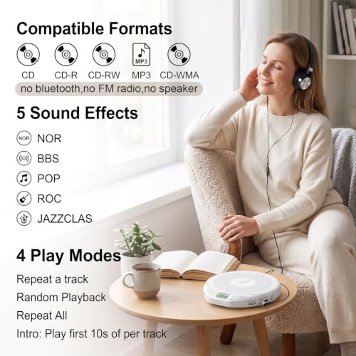 Image of Gueray CD Player Portable with Earphones, CD Discman AUX Cable for Car Home