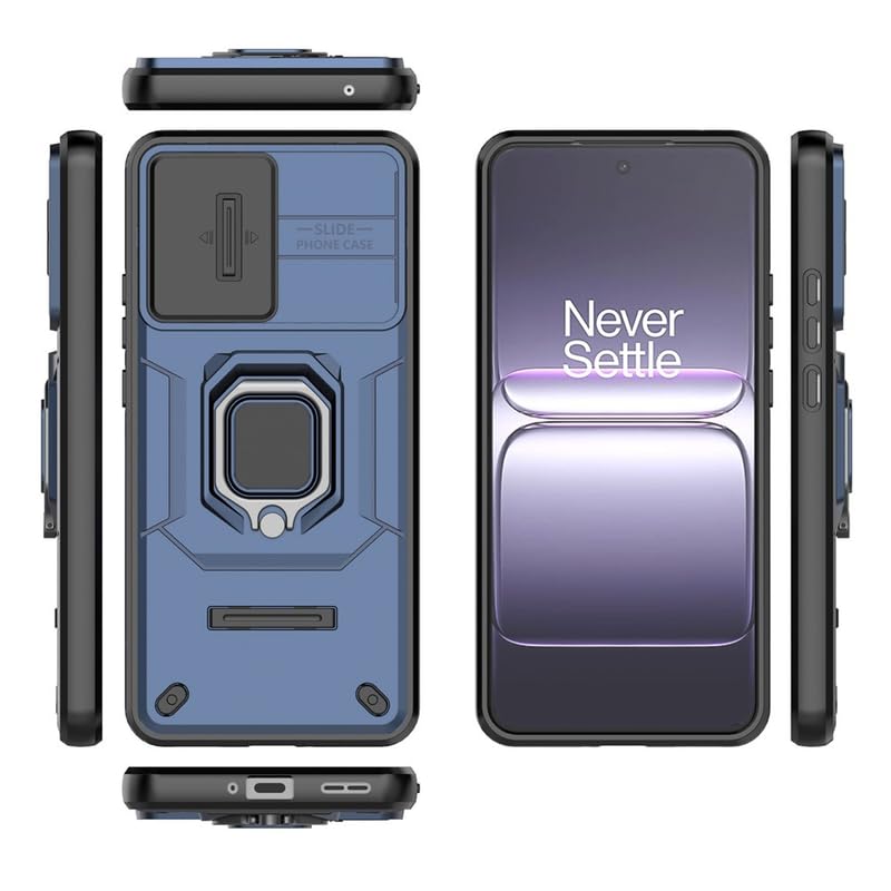 Image of Casodon Heavy Duty Armor Back Case Cover for Oneplus Nord CE 5 5G - Magnetic Kickstand Ring with Camera Shutter Protection, Rugged Bumper Hard Back Cover for Oneplus Nord CE 5 5G (PC & TPU|Blue)