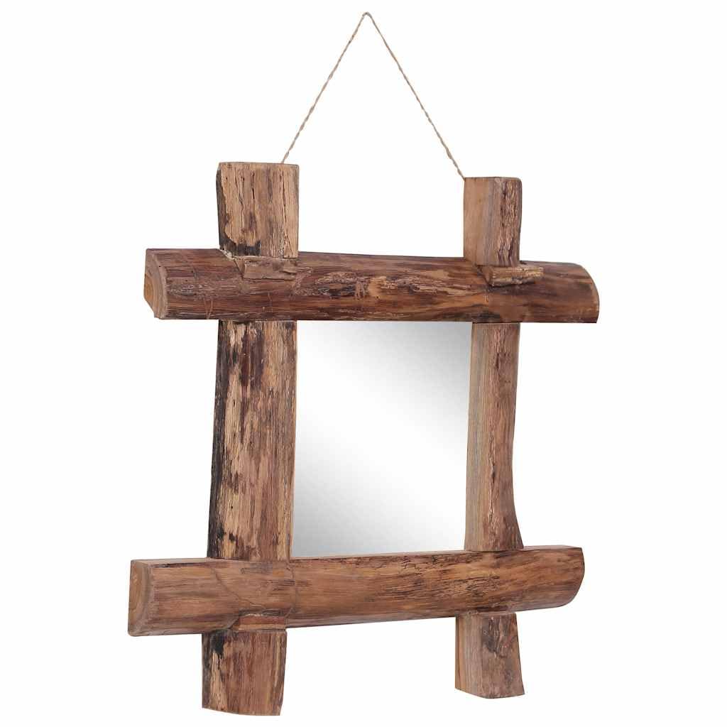 Lustro drewniane naturalne 50 x 50 cm z drewna tekowego pochodzącego z recyklingu z ramą, lustro ścienne do salonu, łazienki, korytarza, idealne jako lustro dekoracyjne i garderobiane