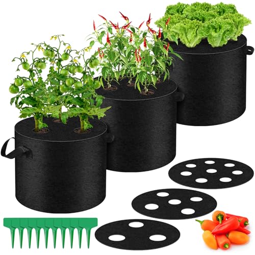 UJG 3-Pack 10-Gallon Fabric Grow Bags with Planting Holes
