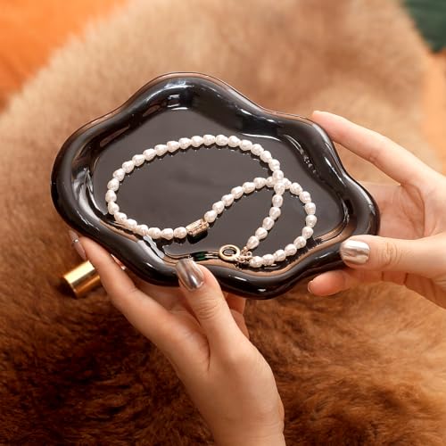 Image of Jewelry Dish Trinket Tray for Women, Ring Dish Holder, Unique Cloud Shape Ceramic Plate Cute Things Vanity Aesthetic Room Decor Mother's Day Birthday (Balck)