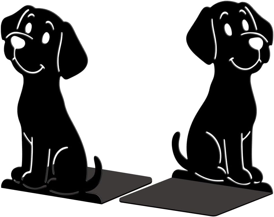 Image of Metal Dog Bookends Set of 2, Heavy Duty Decorative Metal Bookends for Shelves & Desk, Cute Puppy Book Holder Stand, Non-Slip Book Organizer for Table, Office Home Decor Gifts for Book Lovers