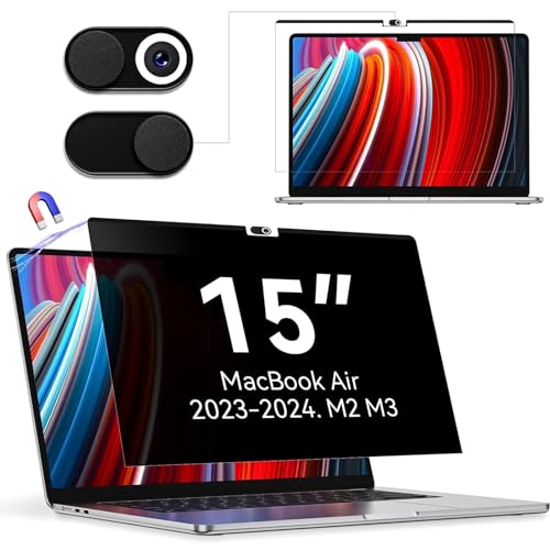 Filtro de Privacidad Pantalla Magnético Compatible con Apple MacBook Air 15 Pulgadas (2023-2025,M2,M3,M4), Removible Privacy Screen Protector Anti Spy Reflejo Luz Azul Laptop para Mac Air 15.3"