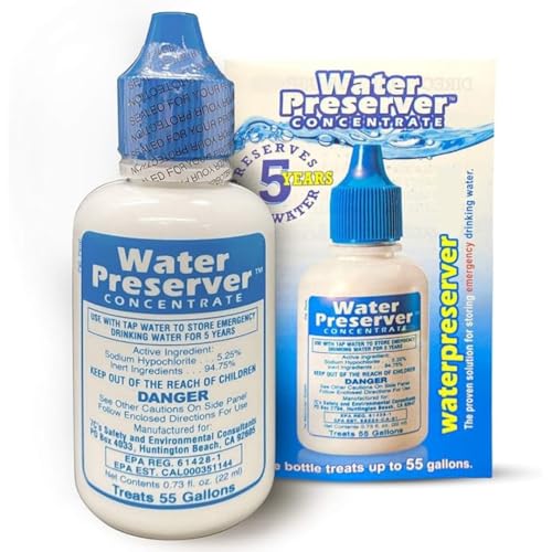 Water Preserver for 55 Gallon Water Tank - Made in USA - Purifies Drinking Water for 5 Years - for Emergency Storage Rain Collection Survival Kit Hurricane & Earthquake