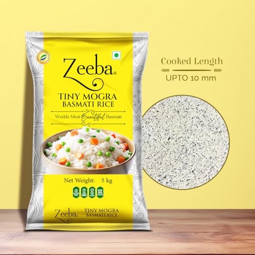 Image of Zeeba Tiny Mogra Basmati Rice 5 Kg, Small Grains with Great Taste, Gut-friendly Rice (Cooked length upto 10mm*)