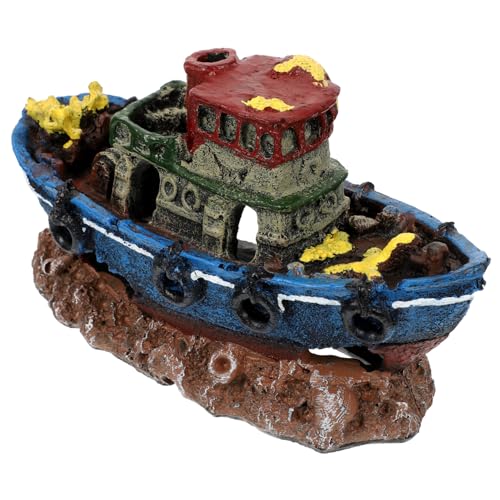 Happyyami デスクトップ水槽用樹脂船飾り 小型水族館沈没船装飾 水槽供給品