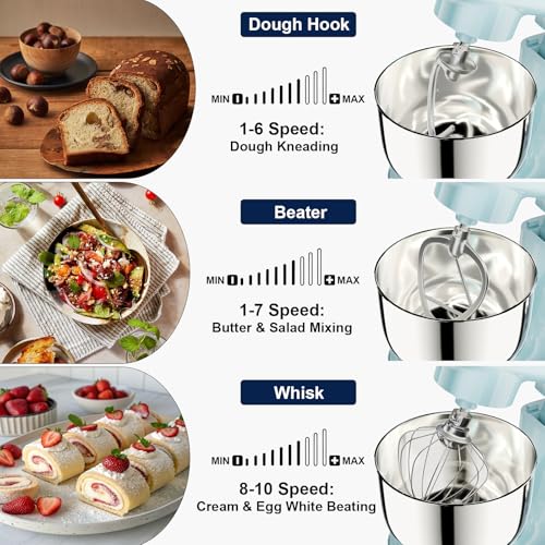 Image of Camic Stand Mixer, Blue, 4.2QT+5.3QT Two Bowls Electric Food Mixer