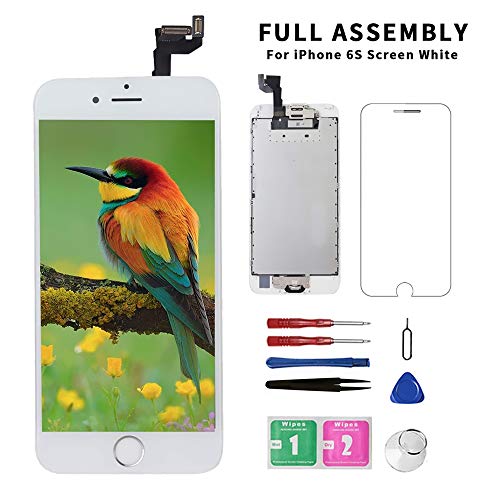 for iPhone 6s Screen Replacement White with Home Button+Front Camera+Earpiece+Speaker, Diykitpl 3D Touch Digitizer Replacement