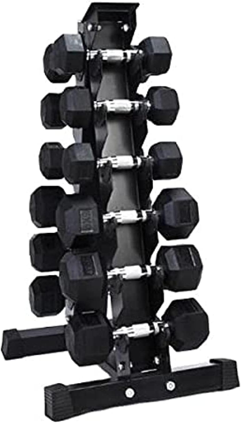 1441 Fitness Hex Dumbbell Set with Rack – Set of 6 Pairs (2.5kg to 15kg) for Men & Women. Non-slip, Chrome-plated Handles with Knurling for Secure grip. Ideal for strength Training home gym workouts