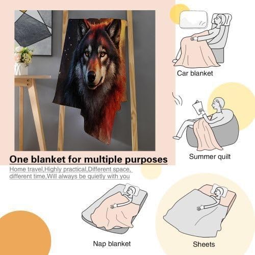 Manta para Sofá 240x260 cm Lobo Adolescente de Colores, Manta de Franela Extra Grande Premium, Ligera y Antiarrugas, Multiusos para Sofá, Picnic, Uso Doméstico y Exterior, AQ6186