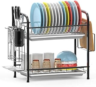 Dish Drying Rack, iSPECLE 2-Tier 304 Stainless Steel Dish Rack with Utensil Holder