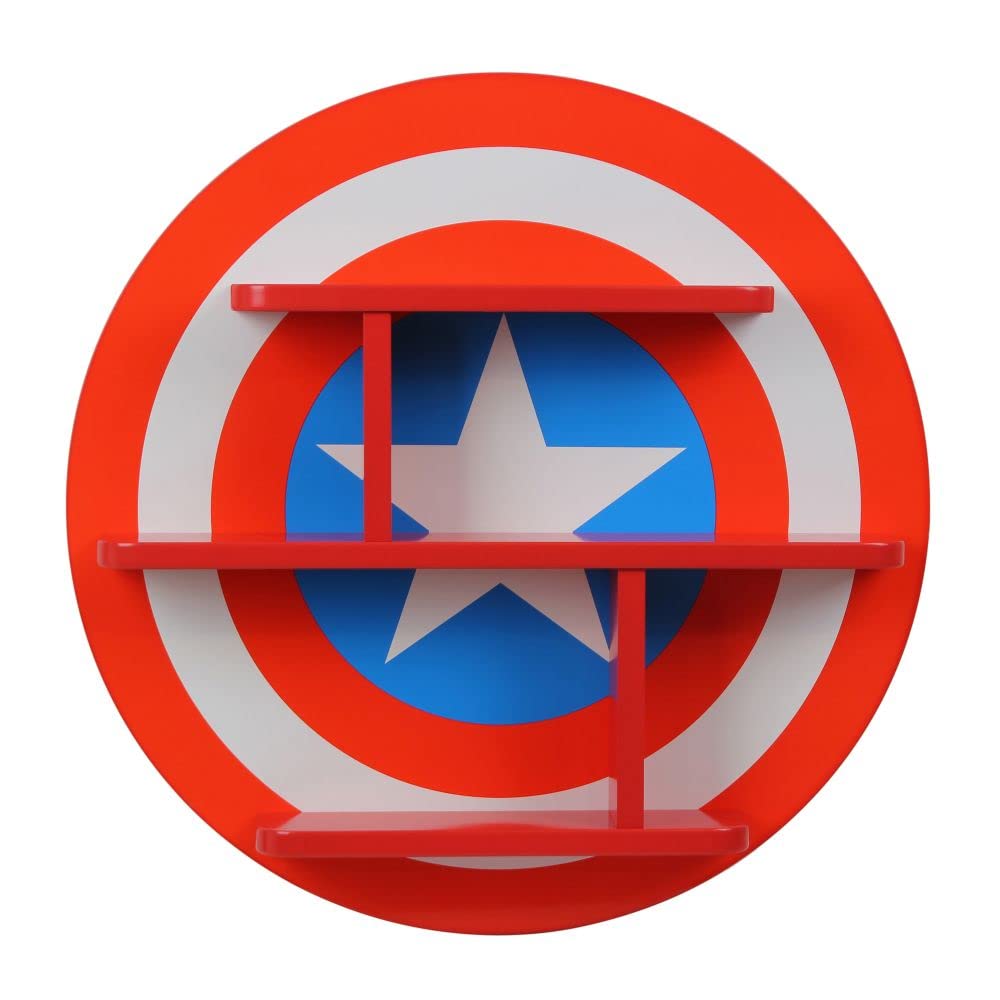 Marvel Avengers Capitán América Estantería de pared pequeña, estantería de almacenamiento para niños de montaje en pared, Estantes flotantes de madera para dormitorio y sala de juegos