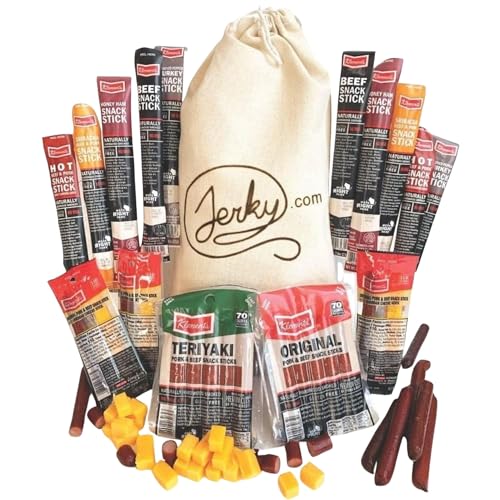 Jerky.com 26pc Meat Sticks Variety Pack | Healthy Snack for Adults | Low Sugar & High Protein | Gluten Free & Keto Meat Sticks | Pork, Turkey, Ham Beef Sticks & Cheese Sticks | Jerky Gifts for Men