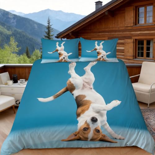 Housse de couette 200x200 chiot Beagle microfibre parure de lit 2 personnes