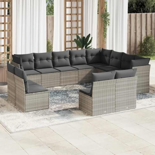 QJBSAVVA 12-TLG. Rattan Gartenmöbel-Set Hellgrau 62 x 62 x 69 cm,...