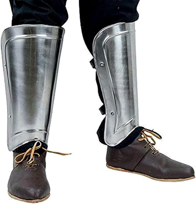 Medieval Leg Armor Pair 18 Gauge Iron Steel Greaves Shin Guards Silver Polish – LARP, Cosplay, Historical Reenactments, Knight Costume