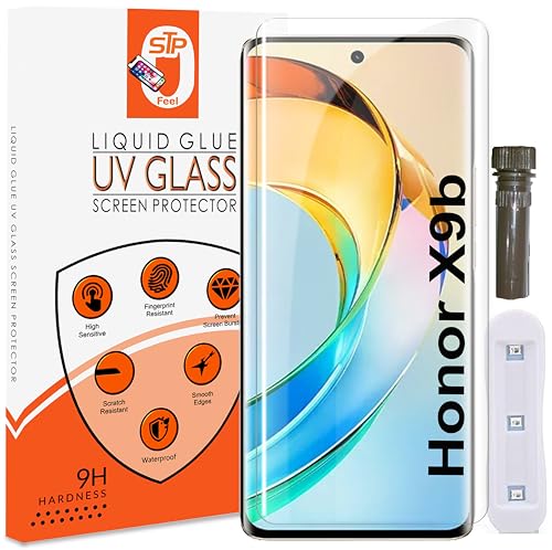 Image of UV Advanced Tempered Glass Screen Protector Compatible For Honor X9B 5G (6.78 Inch, Pack of 1) Full Adhesive UV Curved Case Friendly HD Clarity with easy installation kit