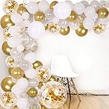🎈 BALLON-GARLAND-KIT ENTHÄLT: (10 Stück) 5-Zoll-Silberlatex-Luftballons (5 Stück) 5-Zoll-Weißlatex-Luftballons (5 Stück) 5-Zoll-Goldlatex-Luftballons (12 Stück) 10-Zoll-Gold-Konfetti-Luftballons (30 Stück) 10 Zoll Silber-Latex-Luftballons (30 Stück) 12 