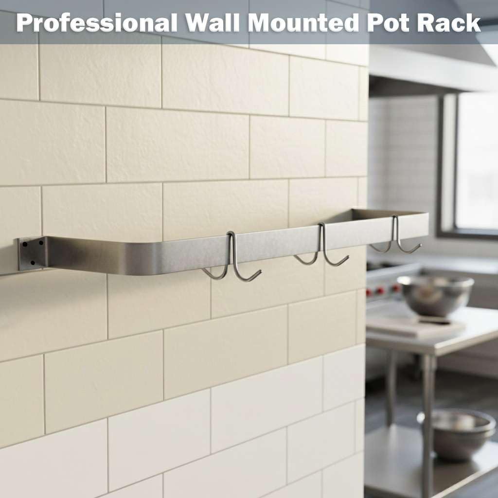 60" Stainless Steel Wall Pot Rack, Commercial Hanging Pot and Pan Rack with 5 Hooks