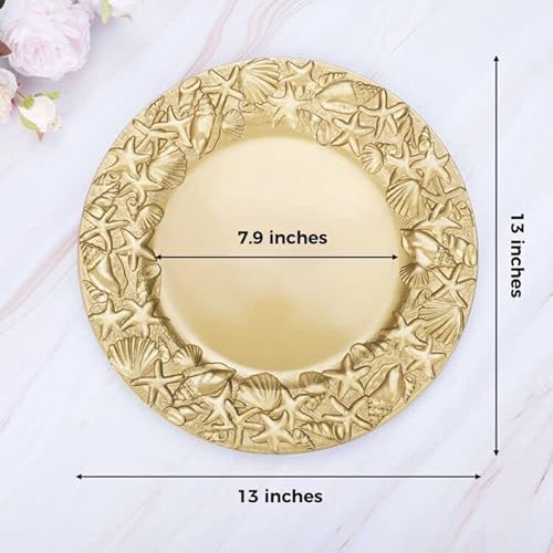 Babenest Baroque Gold Charger Plates, 12 Pack 13 Inch Plastic Ocean Style Nautical Beach Dinner Chargers, Decorative Table Charger Service Plates For Wedding Party Event (Shell, Gold) #TOP4