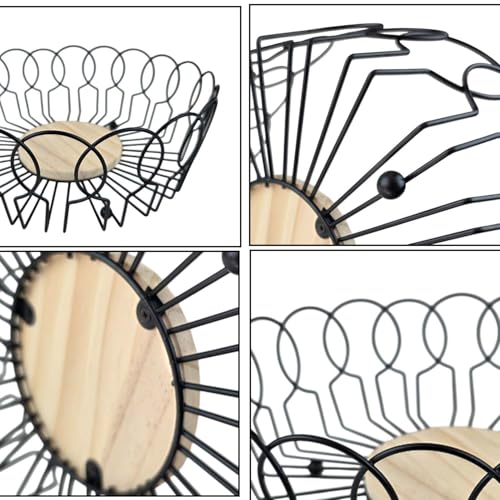 Image of Go Hooked Decorative Metal Wire Fruit Basket with Wooden Base for Home & Dining Table 10Inch | Open Wire Countertop Fruit Bowl for Vegetables, Snacks & Bread | Modern Home Decor Storage Basket (VM15D)