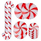 Paquete de valor: el paquete incluye 8 pegatinas de suelo en 3 tamaños diferentes y 2 bastones de caramelo inflables. Decoración perfecta para fiestas de Navidad.