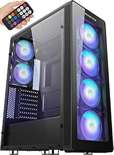 MUSETEX ATX Mid-Tower PC Gaming Case 2× USB3.0 & 6× ARGB Fans, Computer PC Chassis with Remote Control, Tempered Glass Cooling System/Airflow/Cable Management(T400-N6)