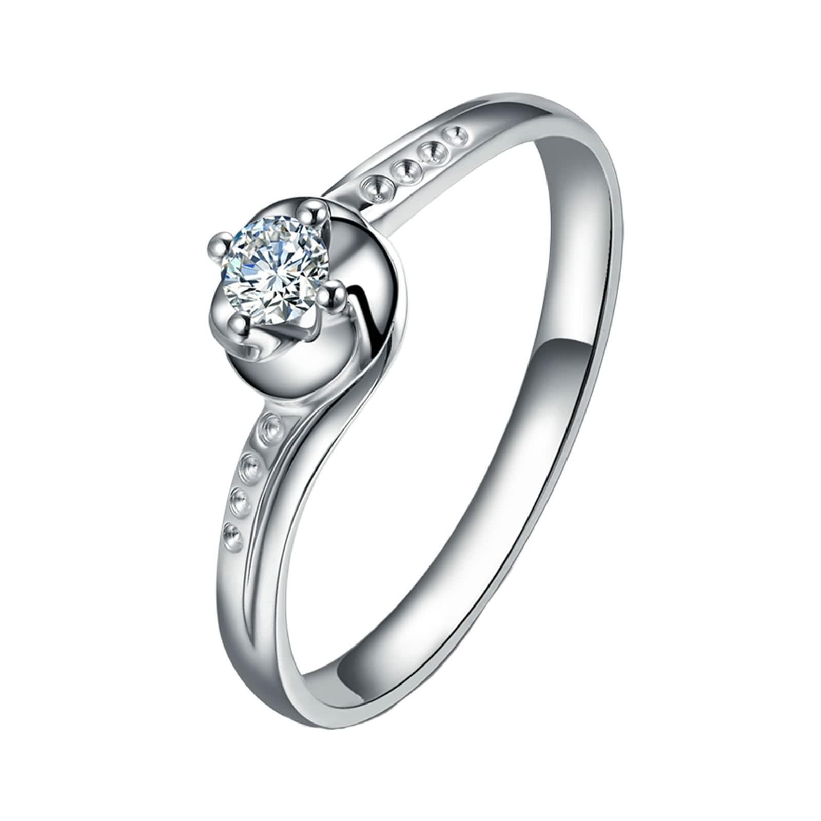 Ring 750 Weißgold, Damenringe Mode 4 Prong Labor Geschaffener Diamant 0.1ct Runde Brillante Form Weiß Eheringe