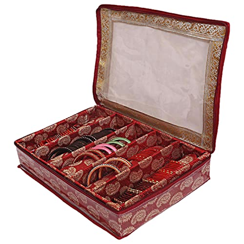 Image of Kuber Industries PVC Multipurpose Teardrop Pattern Laminated 5 Rod Bangle Box /Organizer /Case with Tranasparent Top (Red)-47KM0497