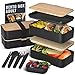 Original BentoHeaven Bento Box Bundle with FREE Lunch Bag, Divider, Utensils, Chopstick & Fun Lunch Box Notes - Leakproof Lunch Boxes - Bamboo Black