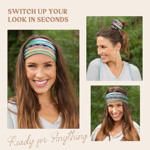 Image of Awumbuk Wide Headbands for Women Knotted No Slip Head Bands Soft Turban Headband Hair Accessories Boho African Solid Color Head Wraps for Women Yoga Workout Pack of 6