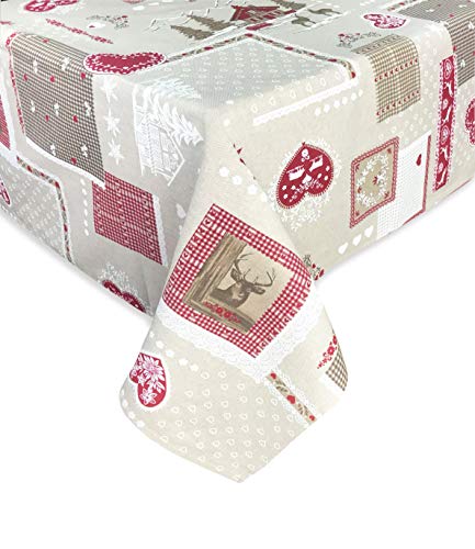 Miros - Nappe de style tyrolien avec motifs de montagnes et de cerfs, 140 x 240 cm, pour 12 personnes