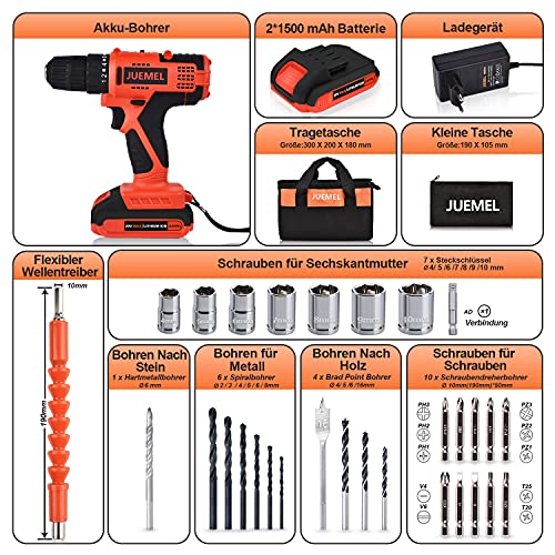 JUEMEL Akkuschrauber Advanced Drill 34 Set (2 Akkus, 20 Volt System, 31 Aufsätze, im Koffer) – Bild 3