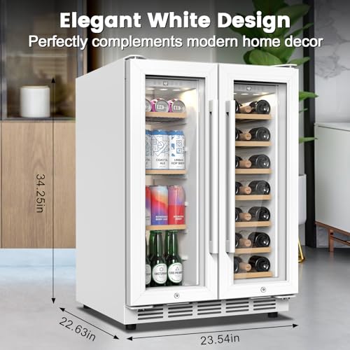 Image of 24 Inch Dual Zone Wine and Beverage Refrigerator - Under Counter Built-in /Free Standing Beverage Cooler with Glass Door,Beverage Fridge with Large Capacity, Advanced Cooling System, White