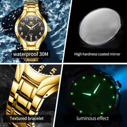 Image of OLEVS Watches for Men Original Luxury Analog Quartz Easy Read Mens Watch Stainless Steel Waterproof Calendar Gold Male Wrist Watch
