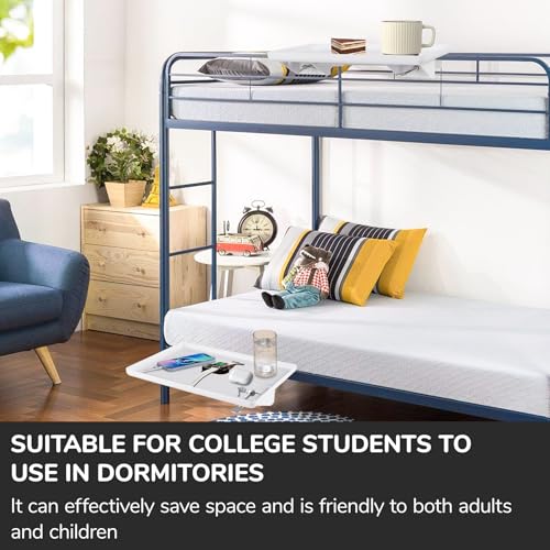 Bedside Shelf for Bunk Beds & Top Bunk, College Dorm Room Essentials & Kids Room - Clip On Dorm Nightstand with Cable Catch, Holds 35lbs, White