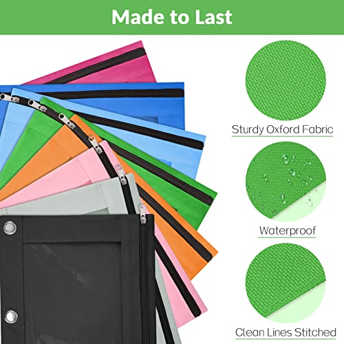 Sooez Pencil Pouch For 3 Ring Binder, 2 Pack Binder Pencil Pouch With Clear Window Pencil Bags With Zipper & Reinforced Grommets, Pencil Case For Binder Blue & Green #TOP2