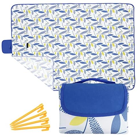 Gofady Picnic Blanket 195 x 200 cm, Waterproof Backing, Beach Blanket with with 4 Fixed Nails, Foldable Sand Proof Blanket, for Beach Camping Hiking Outdoor Cover