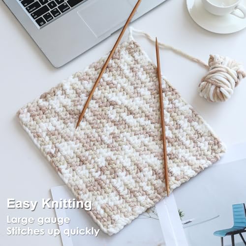 Image of #6 Super Bulky Blanket Yarn for Crocheting - 4 Skeins(Each 10.5oz /300g, 220yds /201m), Chunky Chenille Thick Plush Big Soft Yarn for Crocheting Knitting Blankets, White & Khaki & Beige