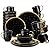 LOVECASA Black and Gold Dinnerware Sets, Stoneware Dishes Set for 8, 32 Piece Plates and Bowls Sets, Handmade Dinner Set with Gold Trim, Dishwasher Safe