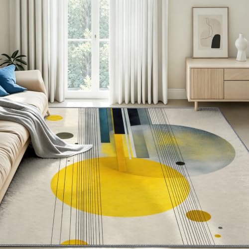 Tapis de salon moderne abstrait géométrique beige lavable en machine 60x90